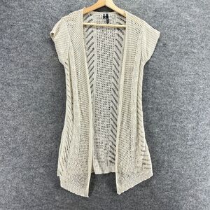 5/$45 Maurices Top Women M Medium Beige Crochet Open Front Short Sleeve Casual